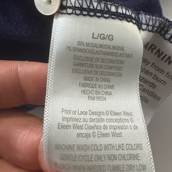 Eileen West Navy Long Sleeve Nightgown. Super soft Modal fabric with White Lace - Picture 8 of 12